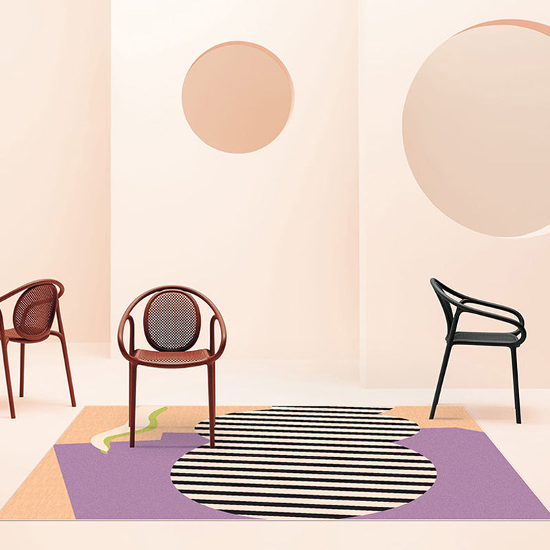 Multicolor Abstract Stripe Pattern Rug Polyester Modern Rug Washable Anti-Slip Pet Friendly Area Rug for Living Room