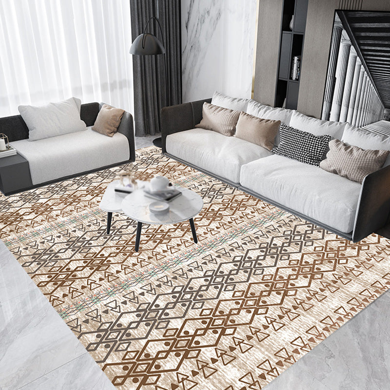 Bohemian Tribal Geometric Pattern Rug Orange and Yellow Polyester Rug Washable Pet Friendly Anti-Slip Carpet for Living Room