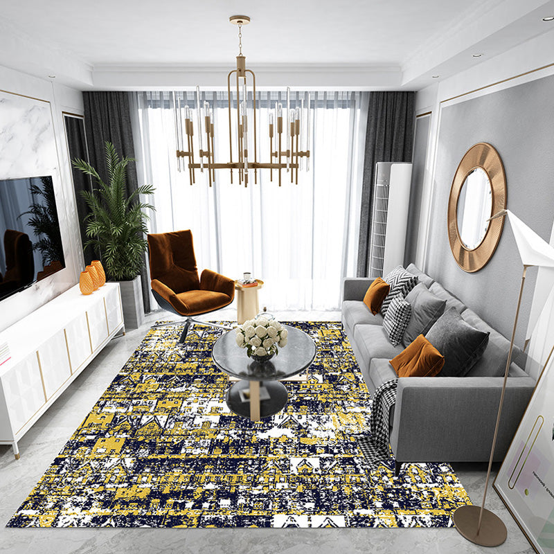 Bohemian Tribal Geometric Pattern Rug Orange and Yellow Polyester Rug Washable Pet Friendly Anti-Slip Carpet for Living Room