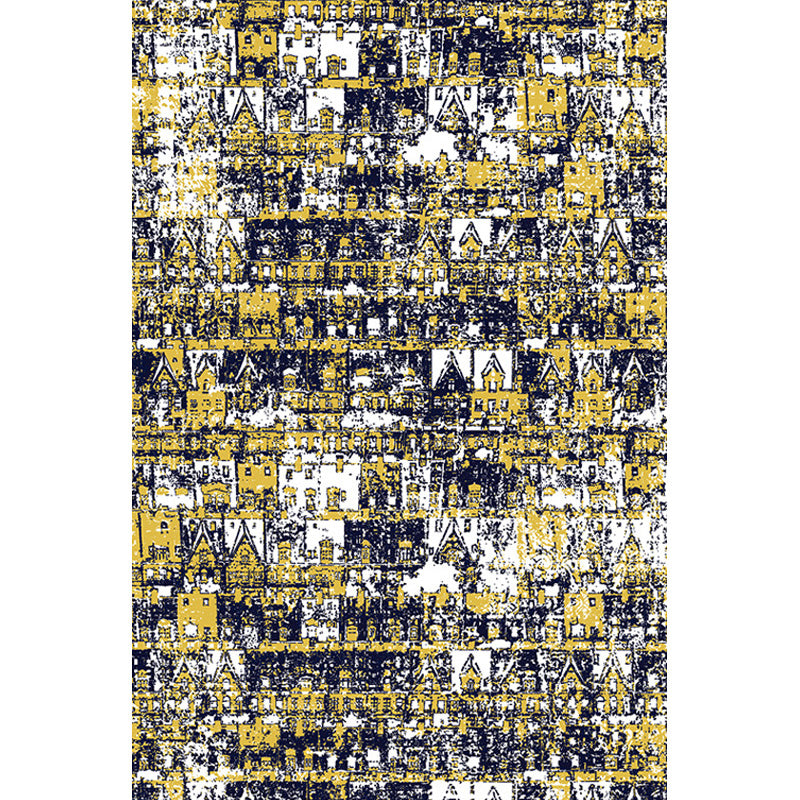 Bohemian Tribal Geometric Pattern Rug Orange and Yellow Polyester Rug Washable Pet Friendly Anti-Slip Carpet for Living Room