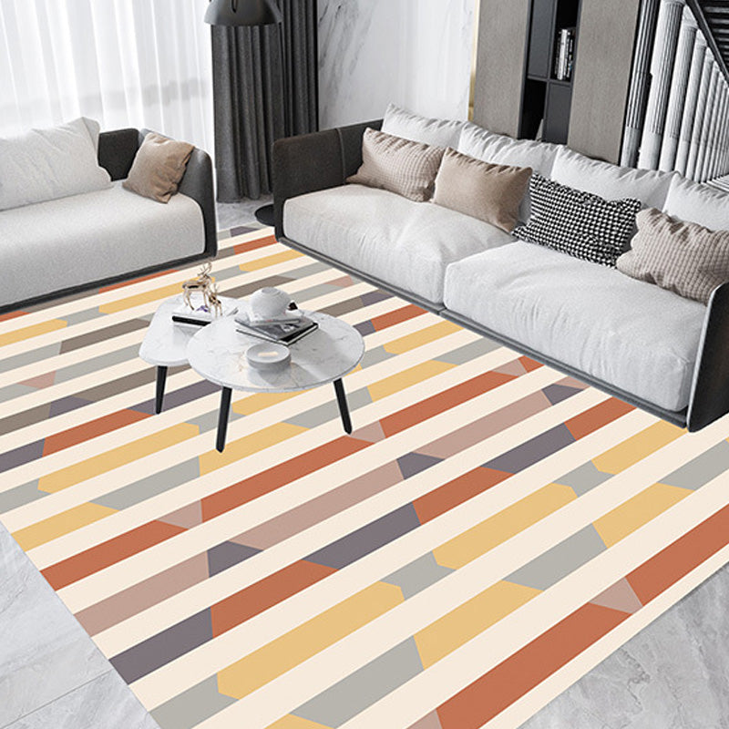 Bohemian Tribal Geometric Pattern Rug Orange and Yellow Polyester Rug Washable Pet Friendly Anti-Slip Carpet for Living Room