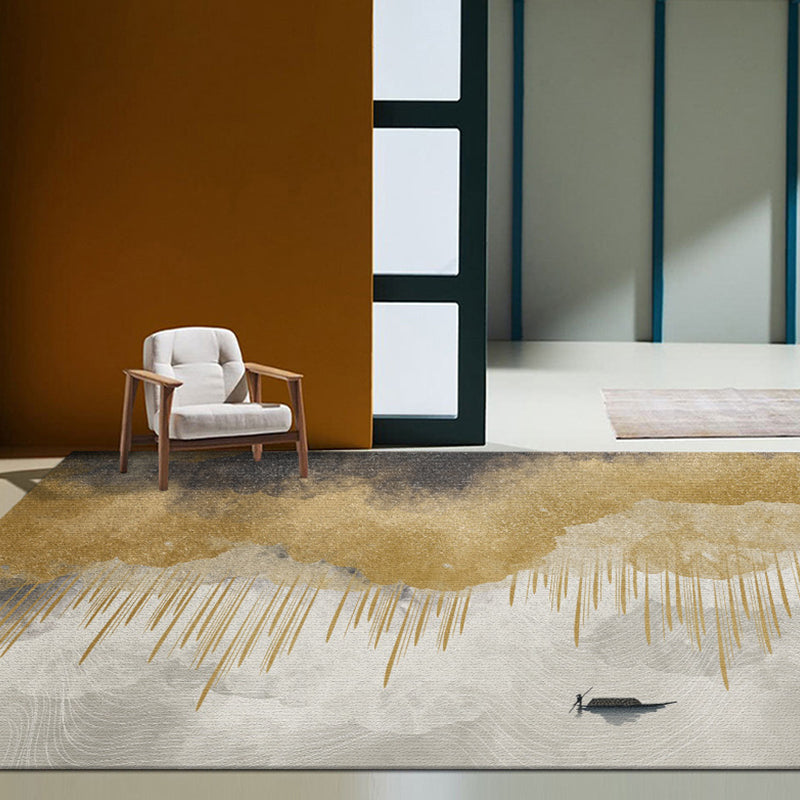 Modern Watercolor Pattern Rug with Swirl Stripe Multicolor Polyester Rug Washable Pet Friendly Non-Slip Area Rug for Living Room