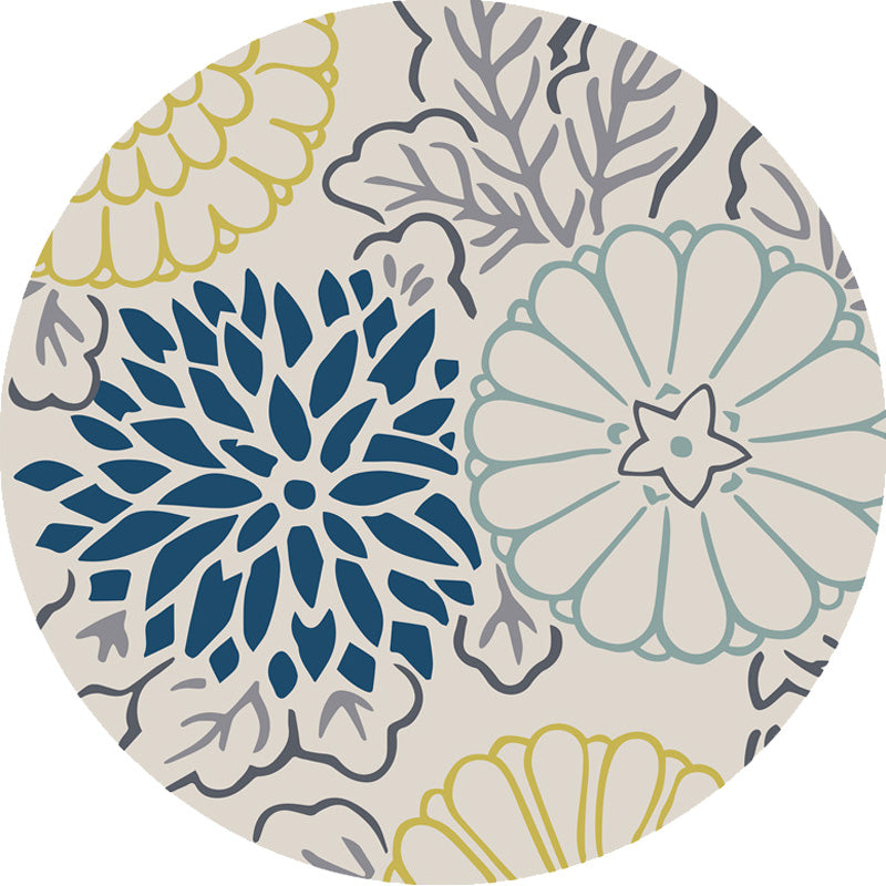 Moroccan Floral Pattern Rug Blue and Grey Polyester Rug Washable Pet Friendly Non-Slip Area Rug for Living Room