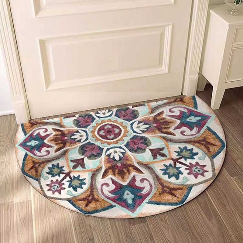 Bohemian Floral Pattern Rug Multicolor Polyester Rug Machine Washable Non-Slip Backing Area Rug for Living Room