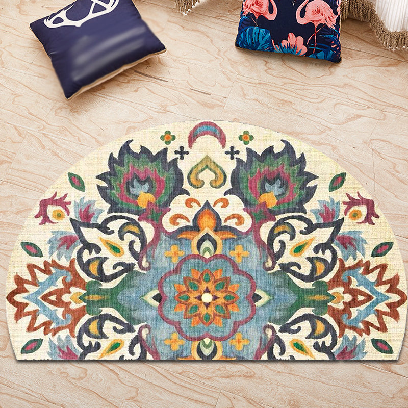Bohemian Floral Pattern Rug Multicolor Polyester Rug Machine Washable Non-Slip Backing Area Rug for Living Room