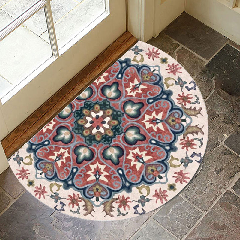 Bohemian Floral Pattern Rug Multicolor Polyester Rug Machine Washable Non-Slip Backing Area Rug for Living Room