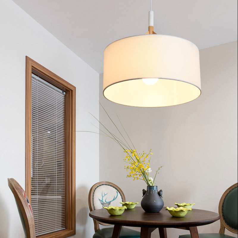 Modern Drum Pendant Light Fixture Fabric 1 Light Hanging Ceiling Light in White/Black