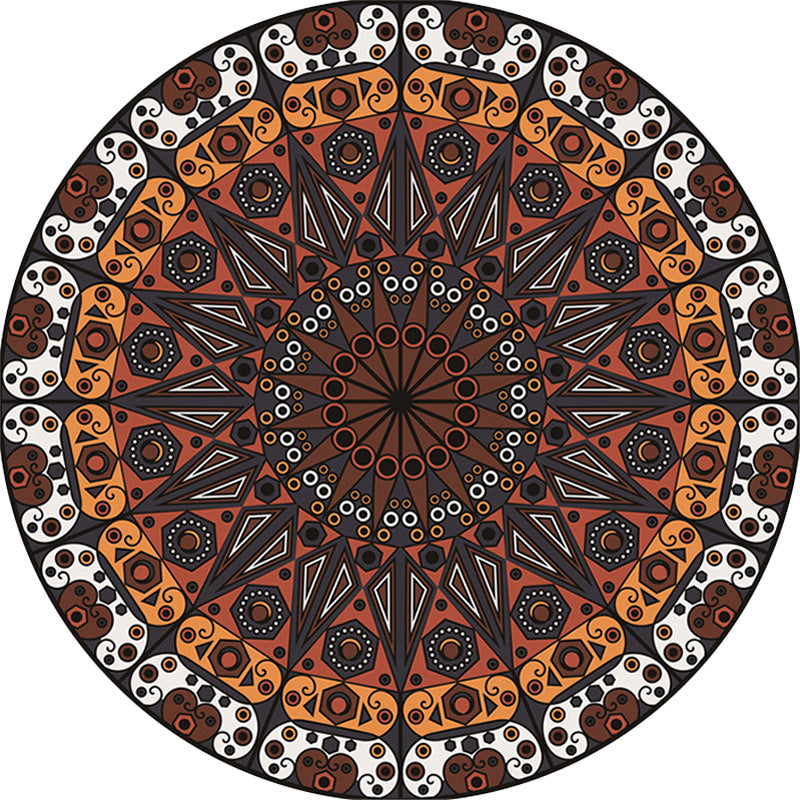 Moroccan Circle Pattern Rug with Flower Multicolor Polyester Rug Washable Pet Friendly Non-Slip Area Rug for Living Room