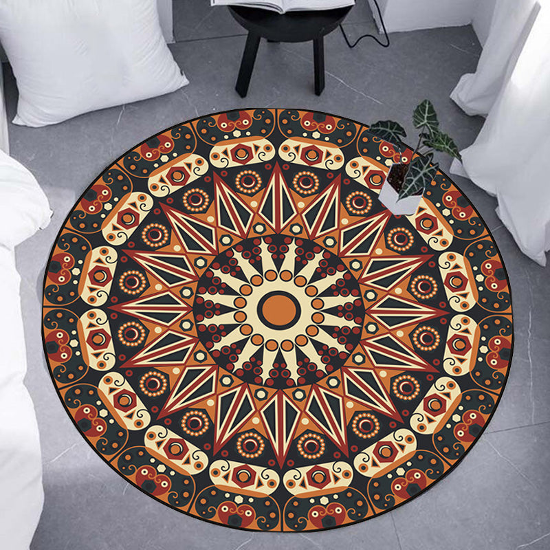 Moroccan Circle Pattern Rug with Flower Multicolor Polyester Rug Washable Pet Friendly Non-Slip Area Rug for Living Room