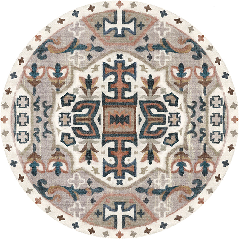 Stylish Tribal Flower Pattern Rug Multicolor Moroccan Rug Polyester Pet Friendly Non-Slip Backing Washable Area Rug for Living Room