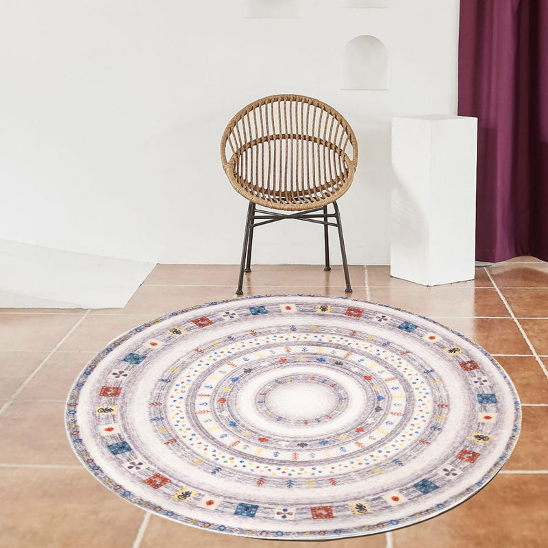 Vintage Circle Pattern Rug with Flower Light Purple Polyester Rug Washable Pet Friendly Anti-Slip Carpet for Living Room
