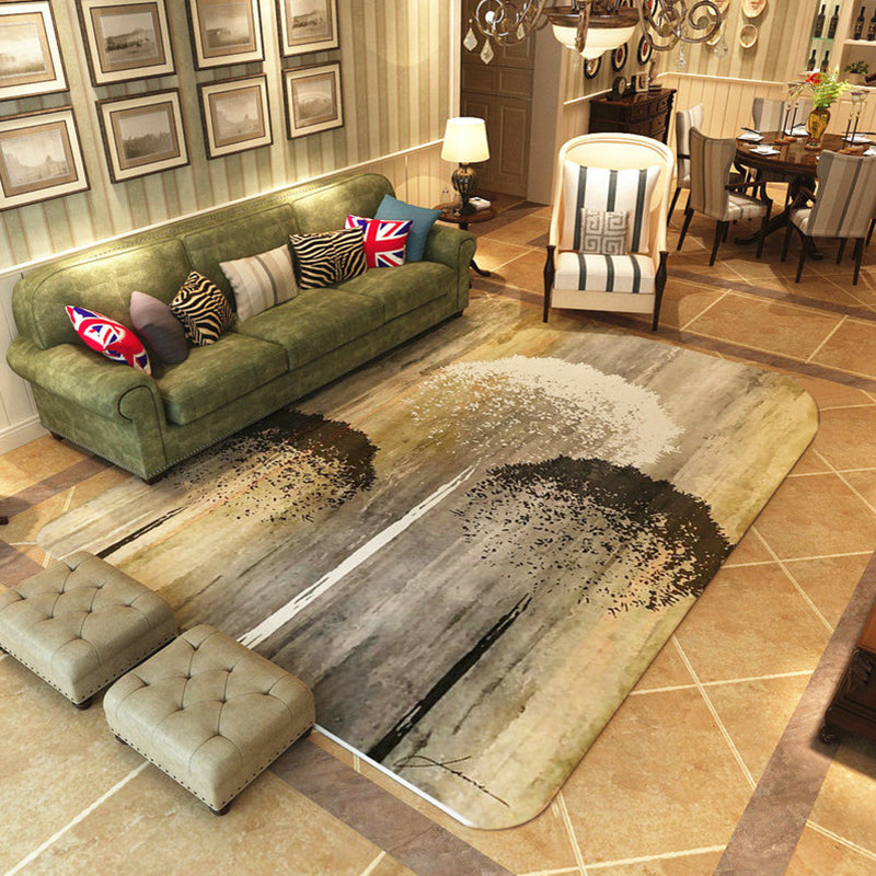 Shabby Chic Watercolor Pattern Rug Multicolor Polyester Rug Washable Pet Friendly Non-Slip Area Rug for Study