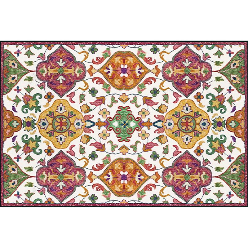 Retro Tribal Pattern Rug Light Grey Polyester Washable Pet Friendly Anti-Slip Carpet for Living Room