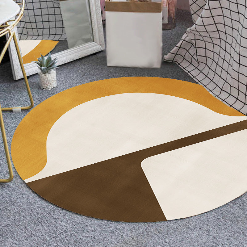 Modernist Concentric Circles Pattern Rug Multicolor Polyester Rug Non-Slip Backing Washable Pet Friendly Carpet for Bedroom