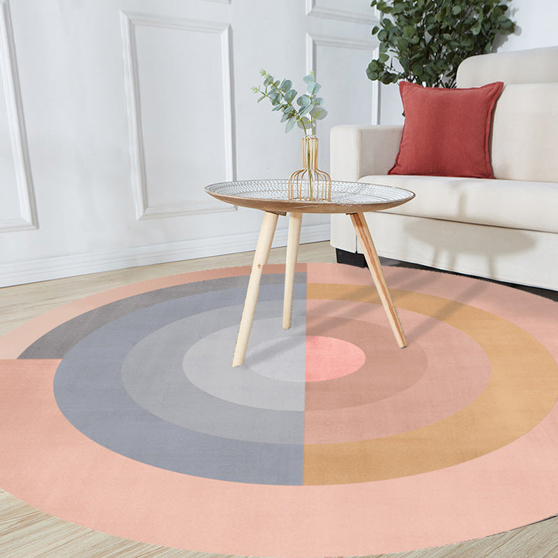 Modernist Concentric Circles Pattern Rug Multicolor Polyester Rug Non-Slip Backing Washable Pet Friendly Carpet for Bedroom