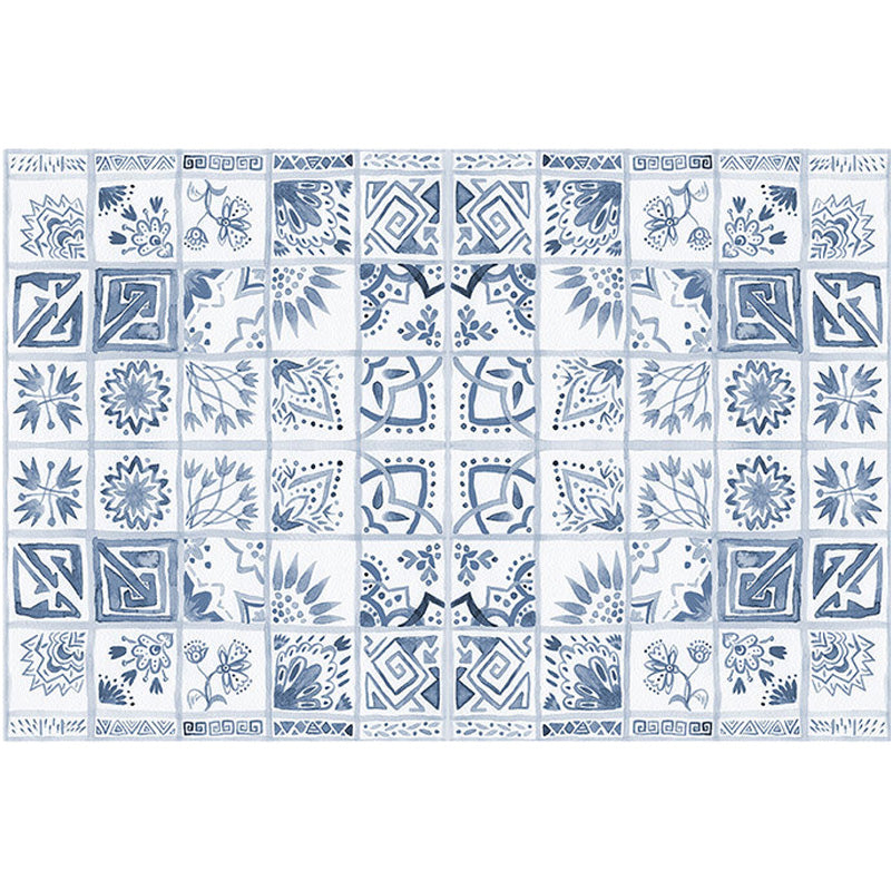 Moroccan Azulejo Pattern Rug Multicolor Polyester Rug Washable Pet Friendly Non-Slip Area Rug for Living Room