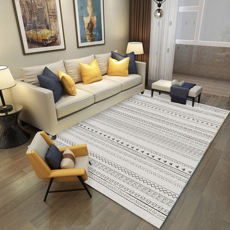 Bohemian Striped Pattern Rug Grey Polyester Rug Machine Washable Non-Slip Backing Area Rug for Living Room