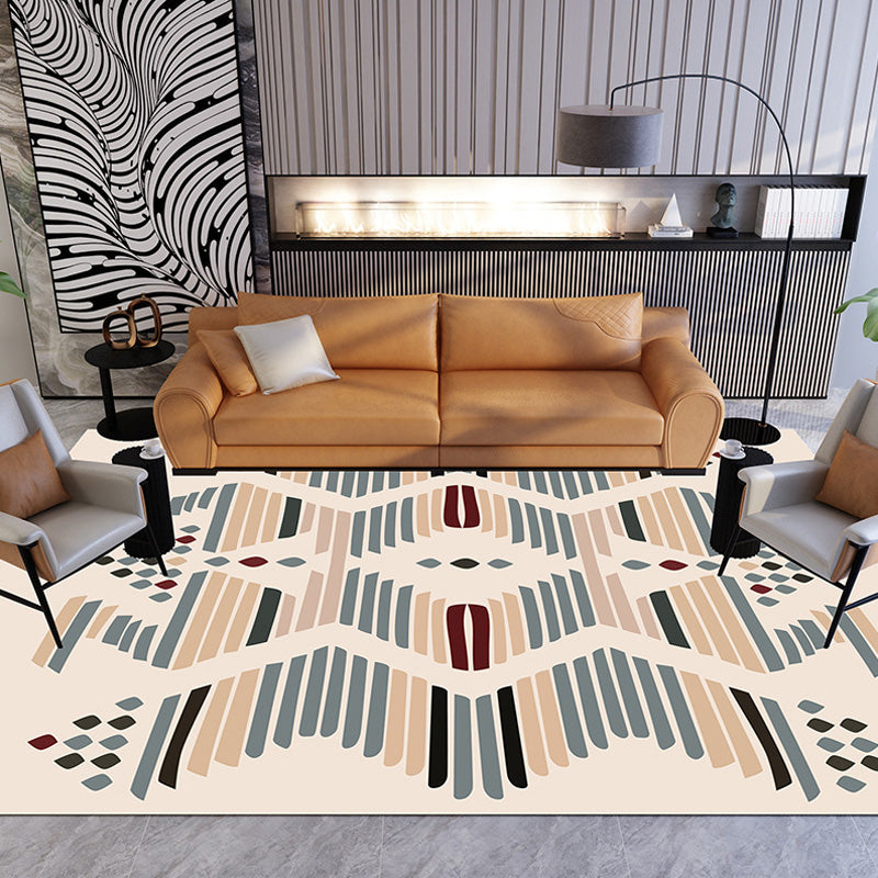 Grey and Brown Bohemian Rug Polyester Geometric Pattern Rug Pet Friendly Washable Anti-Slip Backing Carpet for Decoration