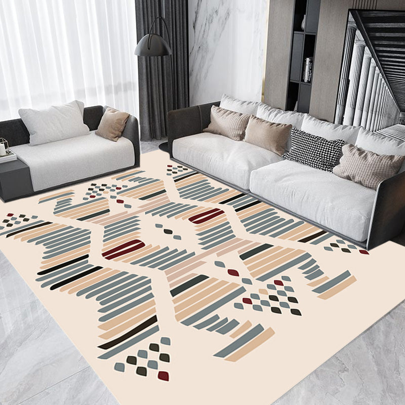 Grey and Brown Bohemian Rug Polyester Geometric Pattern Rug Pet Friendly Washable Anti-Slip Backing Carpet for Decoration