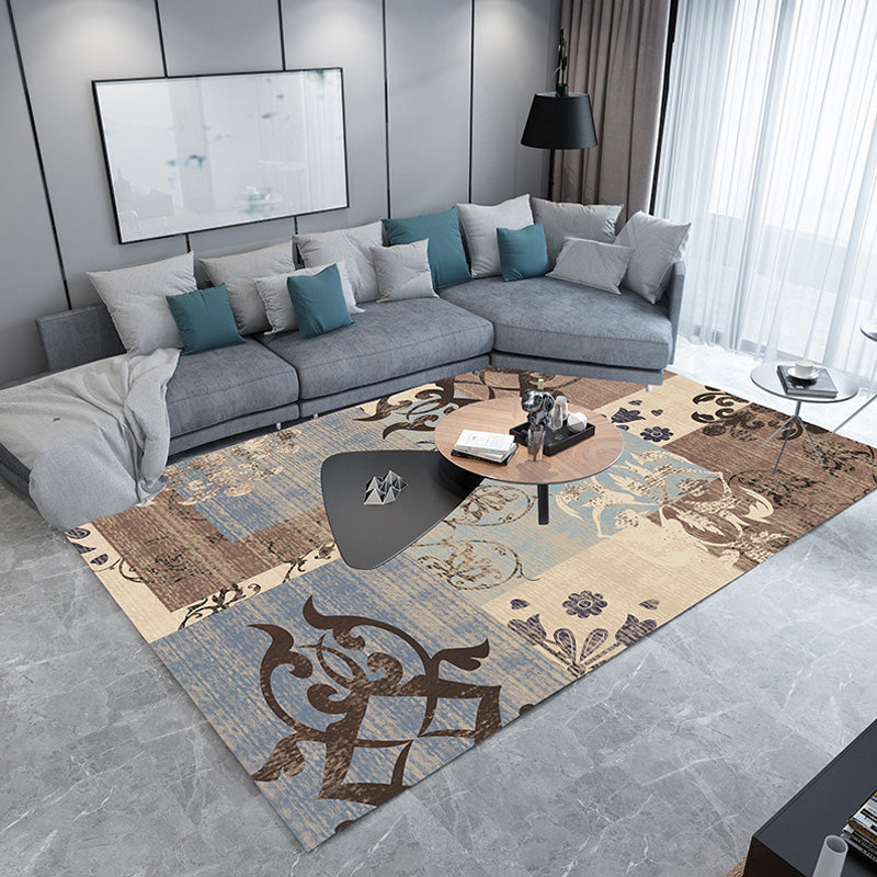 Grey and Brown Bohemian Rug Polyester Geometric Pattern Rug Pet Friendly Washable Anti-Slip Backing Carpet for Decoration