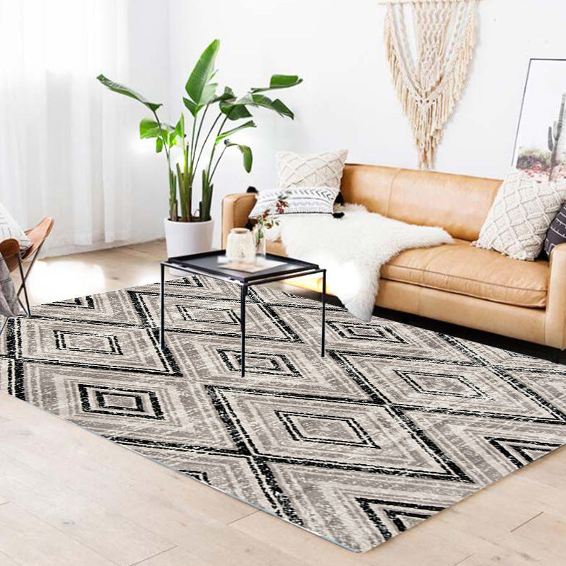 Grey and Brown Bohemian Rug Polyester Geometric Pattern Rug Pet Friendly Washable Anti-Slip Backing Carpet for Decoration