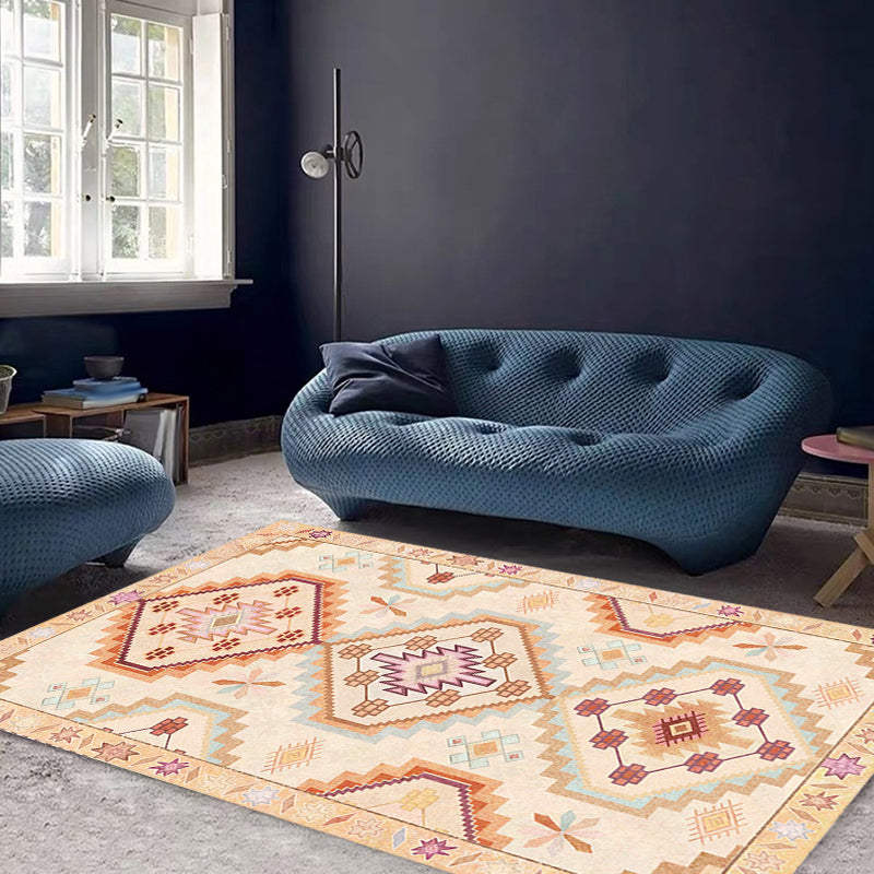 Veelkleurig Marokkaans vloerkleed Polyester Tribal bloempatroon vloerkleed Diervriendelijk wasbaar antislip rugtapijt voor decoratie