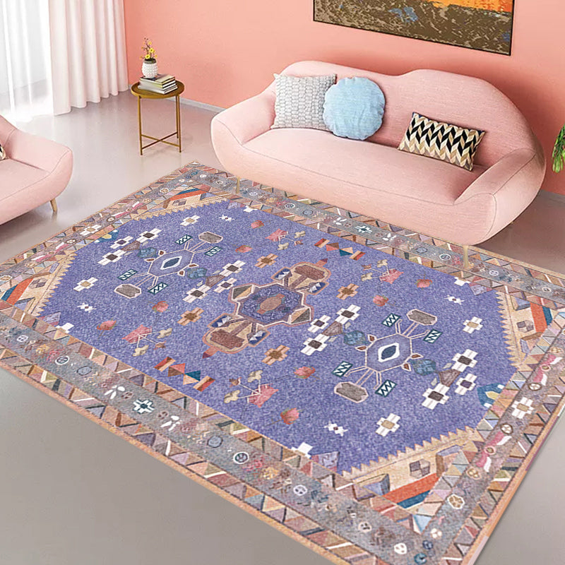 Veelkleurig Marokkaans vloerkleed Polyester Tribal bloempatroon vloerkleed Diervriendelijk wasbaar antislip rugtapijt voor decoratie