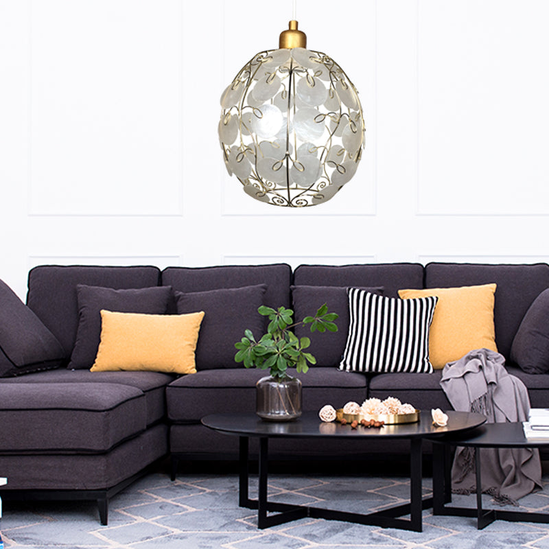 Sphère Shell suspension Pendante Light Contemporain 1 Light White Plafond Light in Gold Finish