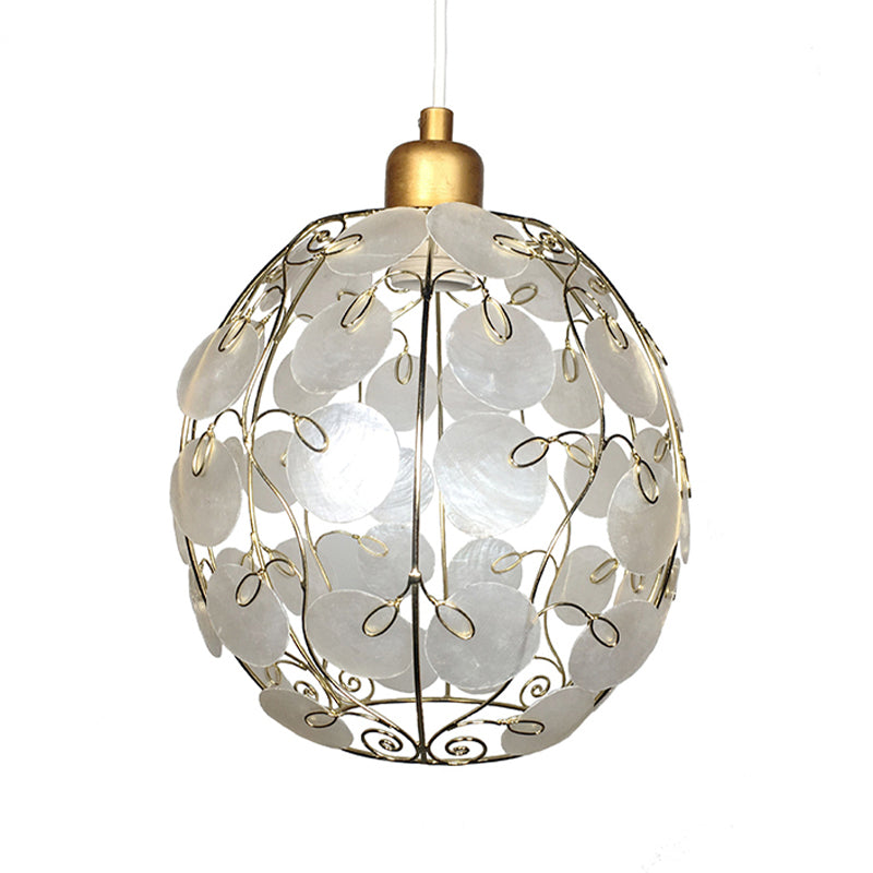 Sphère Shell suspension Pendante Light Contemporain 1 Light White Plafond Light in Gold Finish