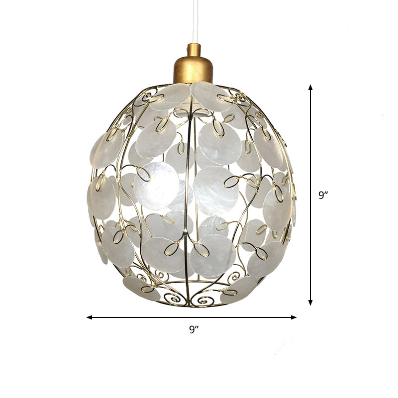 Sphère Shell suspension Pendante Light Contemporain 1 Light White Plafond Light in Gold Finish