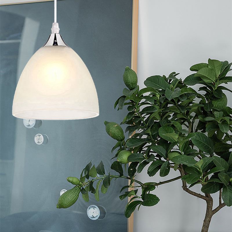 1 éclairage pendentif de cuisine léger avec dôme en verre blanc ombre moderniste nickel suspendu plafonnier lampe à plafond