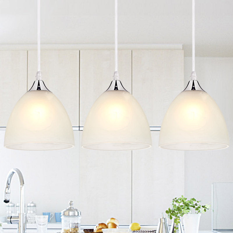 1 éclairage pendentif de cuisine léger avec dôme en verre blanc ombre moderniste nickel suspendu plafonnier lampe à plafond