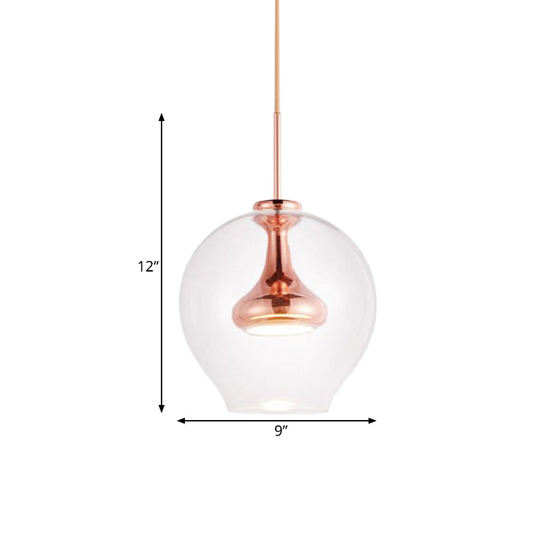Sphere Clear Glass Pendant Light Contemporary 1 Light Nickle/Gold/Rose Gold Led Hanging Lamp Kit in White/Warm Light
