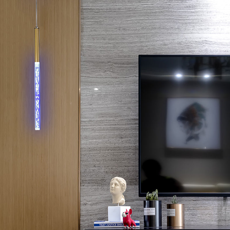 Luce a sospensione a sospensione lineare Modern Crystal Crystal a 1 illuminazione a sospensione in oro in luce calda/bianca/viola per barra