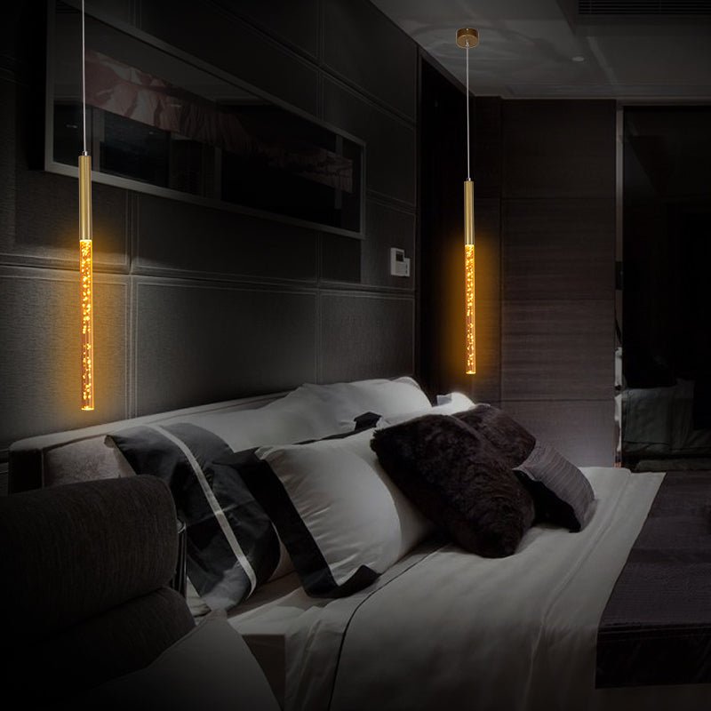 Luce a sospensione a sospensione lineare Modern Crystal Crystal a 1 illuminazione a sospensione in oro in luce calda/bianca/viola per barra