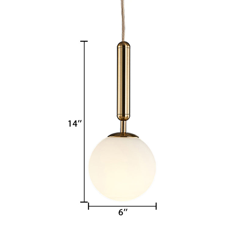 1 pendentif de cuisine léger avec une bouche en verre blanc ombre kit de lampe suspendue en or post-moderne, 6 "/ 8" / 10 "de largeur