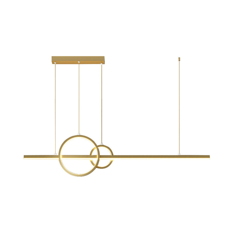 LED Restaurant Island Pendant Modern Black/Gold Island Lamp with Circle and Linear Metallic Shade in Warm/White Light