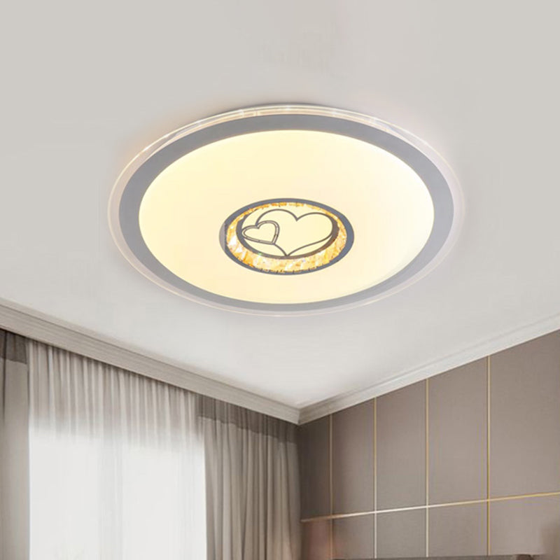 Disc Acrylic Ceiling Mounted Fixture Modernity LED White Flushmount Light with Loving Heart Pattern for Bedroom