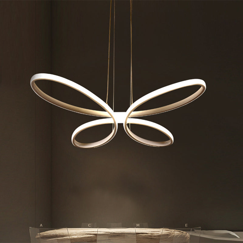 Butterfly Frame Hanging Chandelier Modernist Metal LED Restaurant Down Lighting in Gold, Warm/White Light