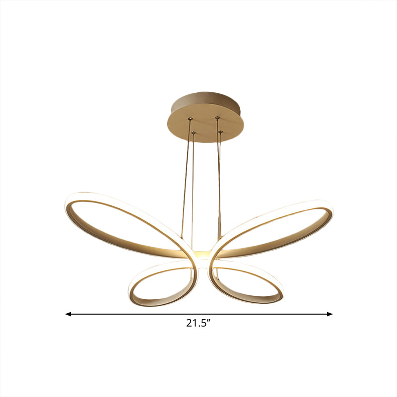 Butterfly Frame Hanging Chandelier Modernist Metal LED Restaurant Down Lighting in Gold, Warm/White Light