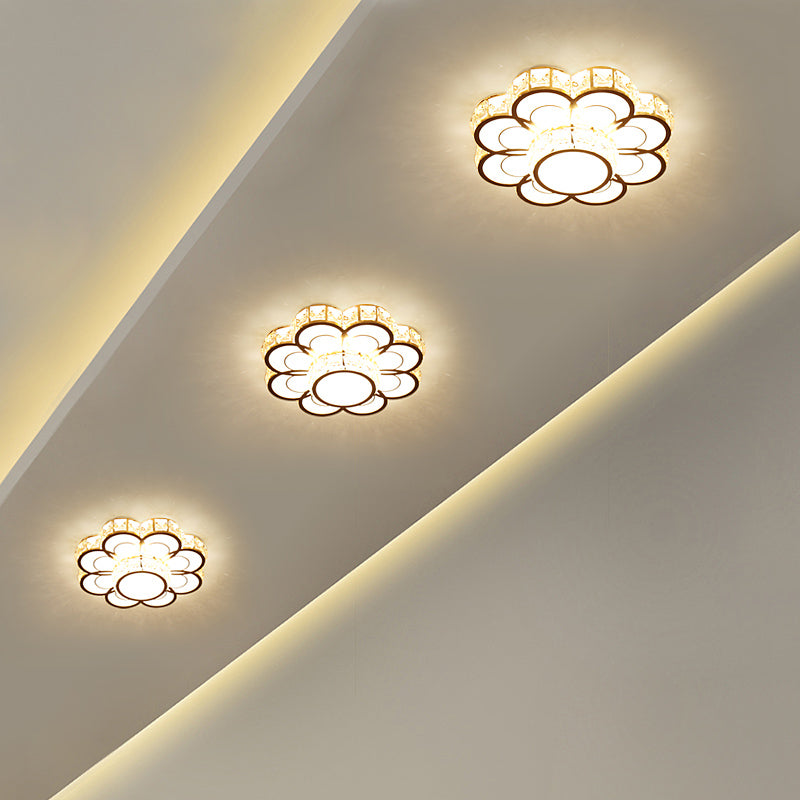 Plafonnier Fleur Simplicité Cristal Biseauté 10"/12" Largeur LED Plafonnier En Or