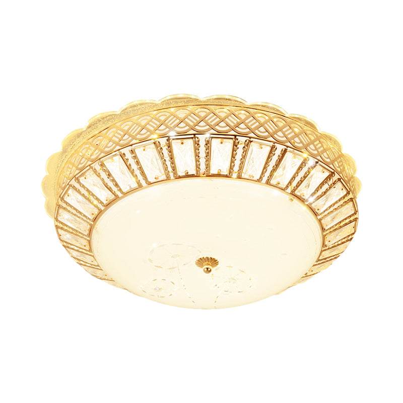 Bowl Shade Crystal Flush Mount Light Minimal LED Gold Close to Ceiling Lamp with Flower Pattern for Bedroom