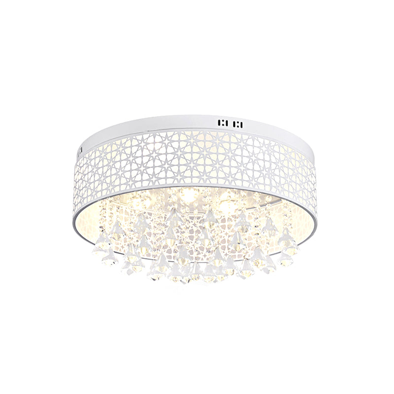 White Drum Flush Massimale Light Modernity LED Metal Lighting Fixture con Crystal Droplet