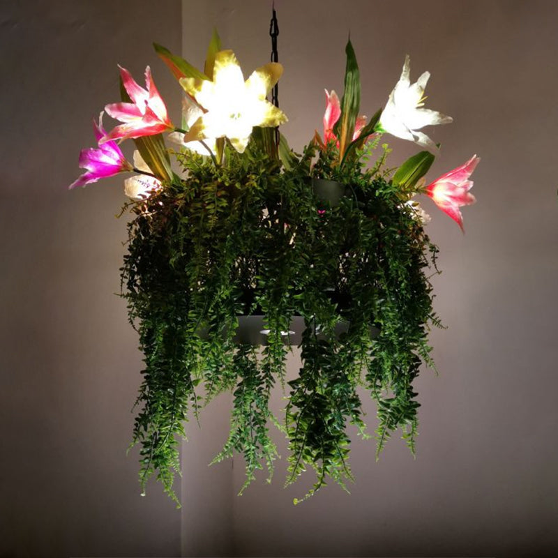 Tulip/Lily Dining Room Hanging Light Kit Farm Metal 10 Heads Red/White Chandelier Lighting Fixture with 2-Tier Design