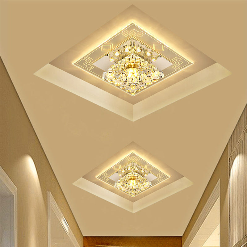 Rhombus Flush Mount Ceiling Light Modern Clear Crystal LED Hallway Lighting Fixture in Warm/White/Multi Color Light