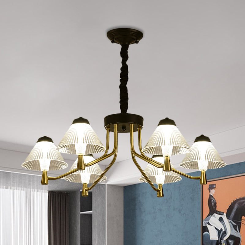 Zwarte led Conical Down Lighting Eenvoudig geribbelde glazen kroonluchter verlichtingsarmatuur voor slaapkamer