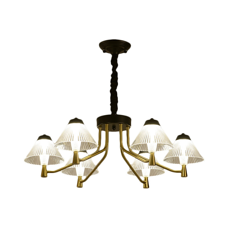 Zwarte led Conical Down Lighting Eenvoudig geribbelde glazen kroonluchter verlichtingsarmatuur voor slaapkamer