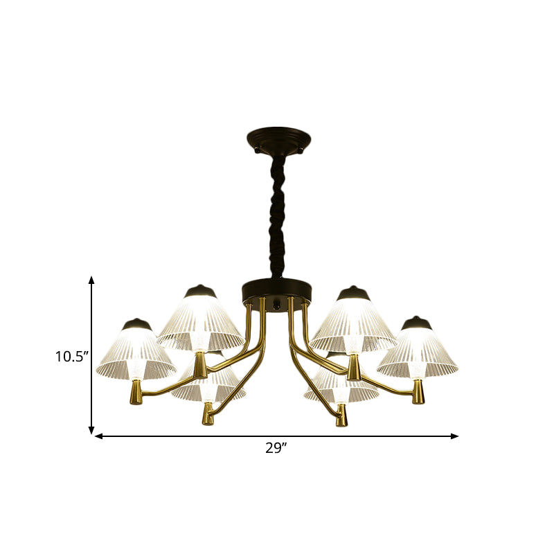 Zwarte led Conical Down Lighting Eenvoudig geribbelde glazen kroonluchter verlichtingsarmatuur voor slaapkamer