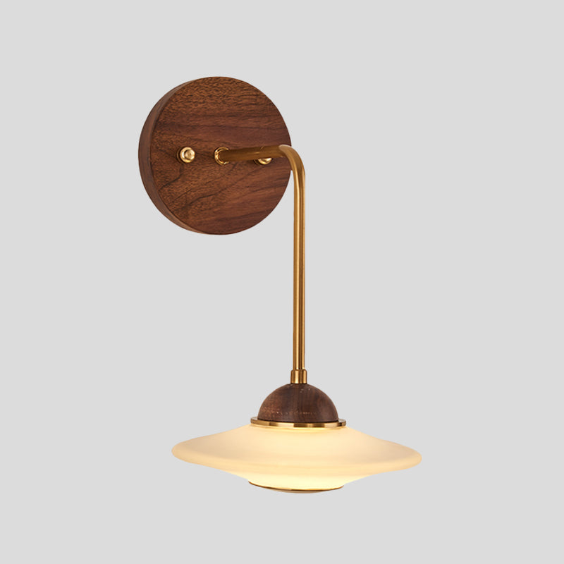 Aircraft Bedside Wall Lighting Fixture Frosted Glass LED Simple Wall Light Sconce with Brown Wooden Backplate