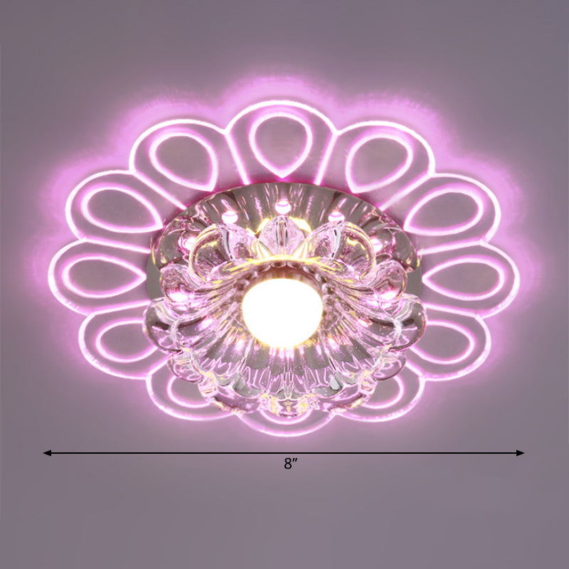 White Flower Flush Light Modernist LED Crystal Ceiling Lamp in Warm/White/Multi Color Light with Peacock Pattern